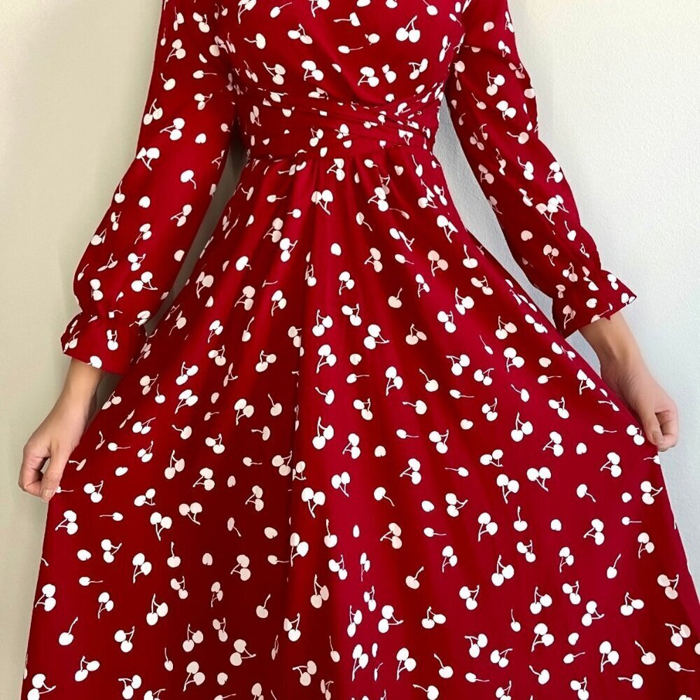 Burgundy Cherry Midi Dress - Picture 2 of 2